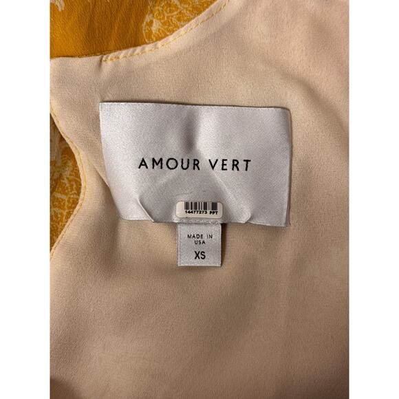 Amour Vert Dress XS Womens 100% Silk Yellow Pineapple Sleeveless Mini - Picture 7 of 8